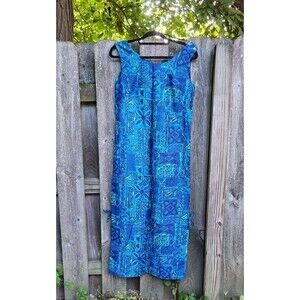 Vintage Fashions of Hawaii Maxi Dress Size Small Shift Sheath Tiki Hawaiian